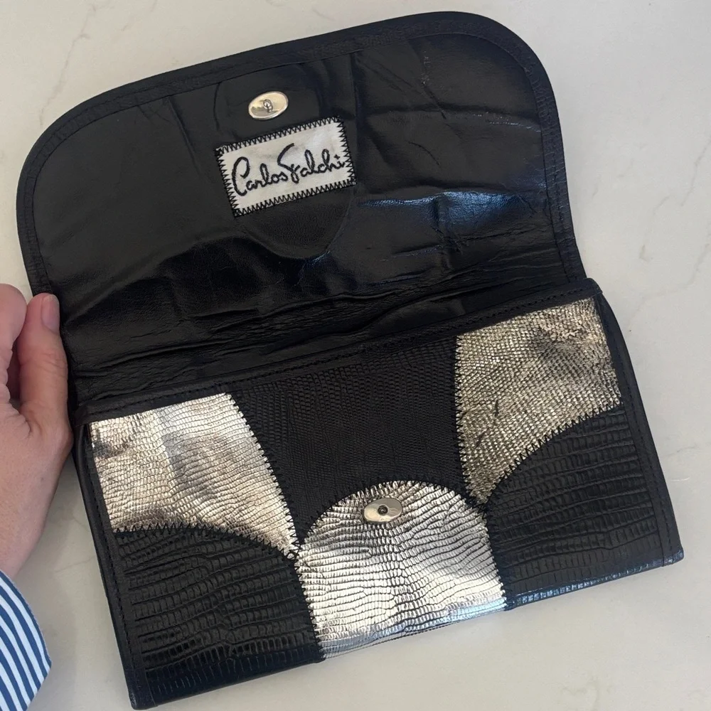 Vintage Carlos Falchi Elegant Black and Silver Clutch - Picture 2 of 4